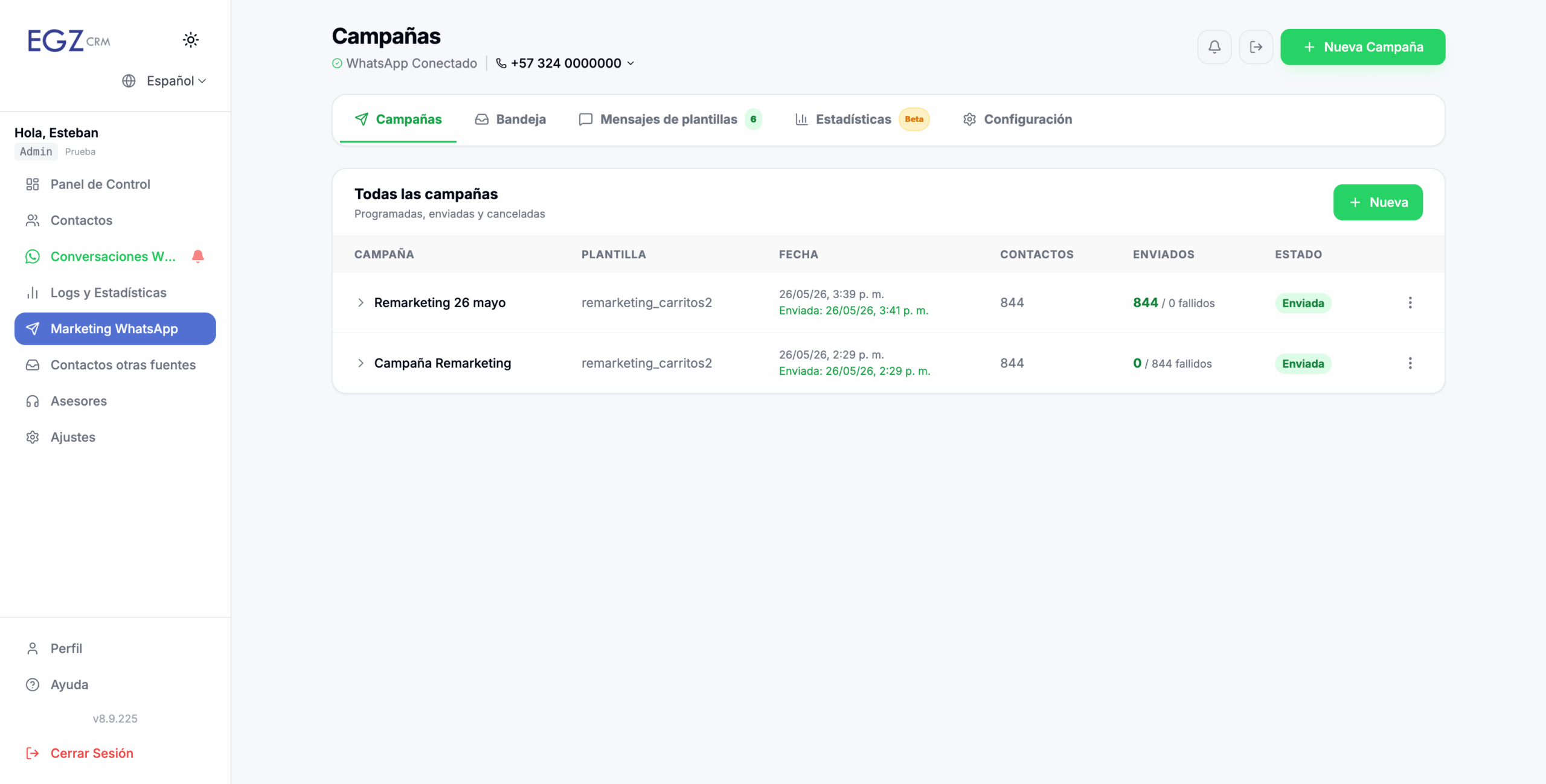 WhatsApp Marketing EGZ CRM — resultados