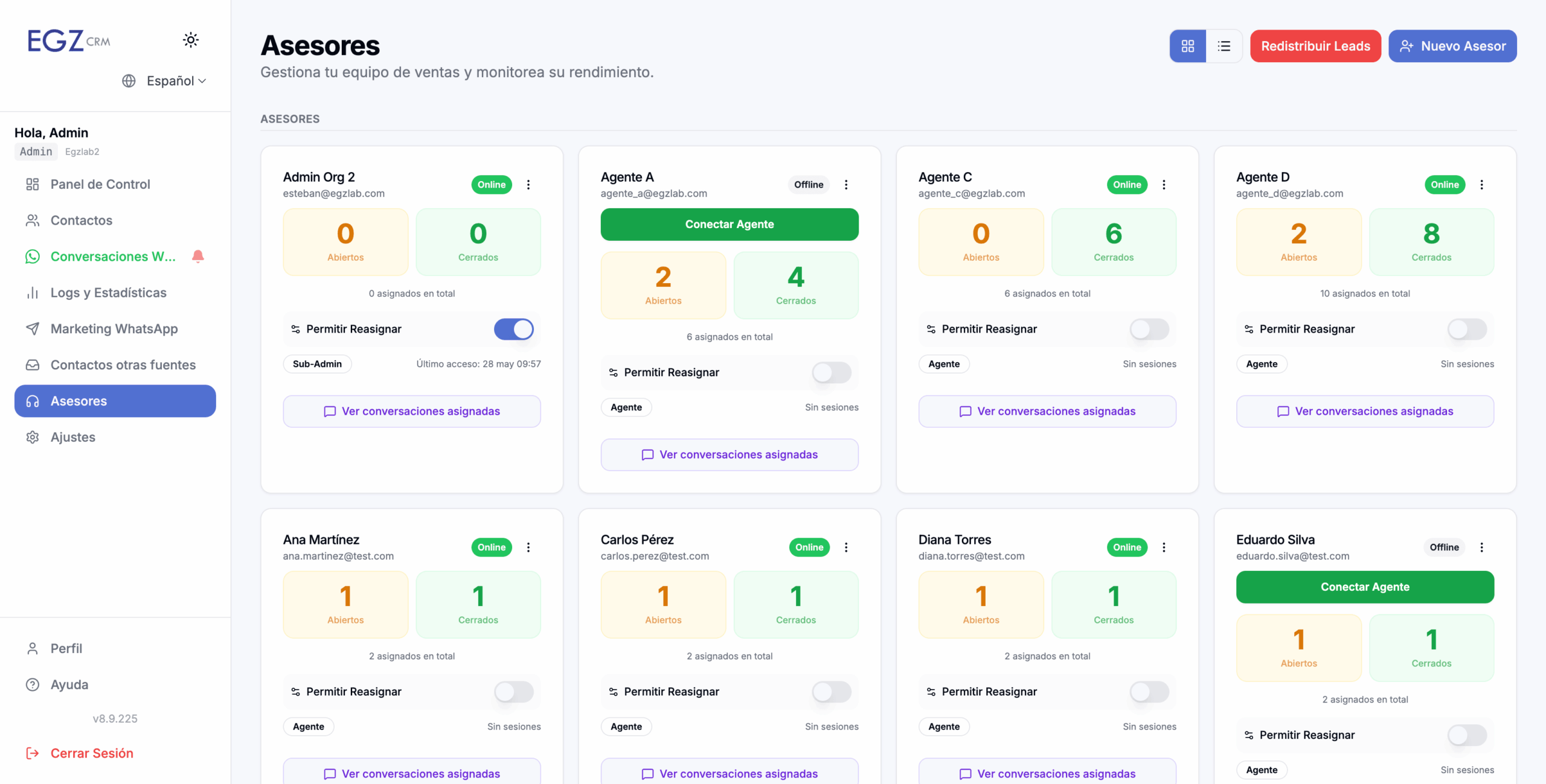 Gestión de múltiples asesores EGZ CRM