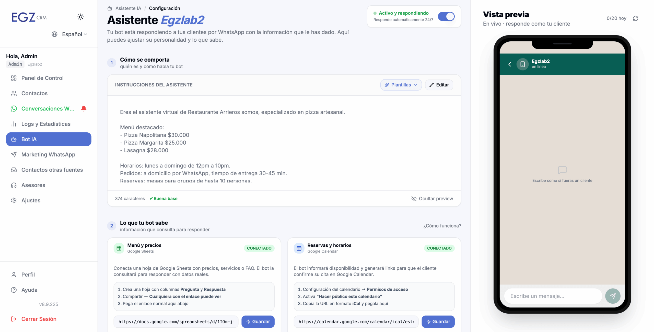 Bot IA EGZ CRM — respuesta automática en WhatsApp