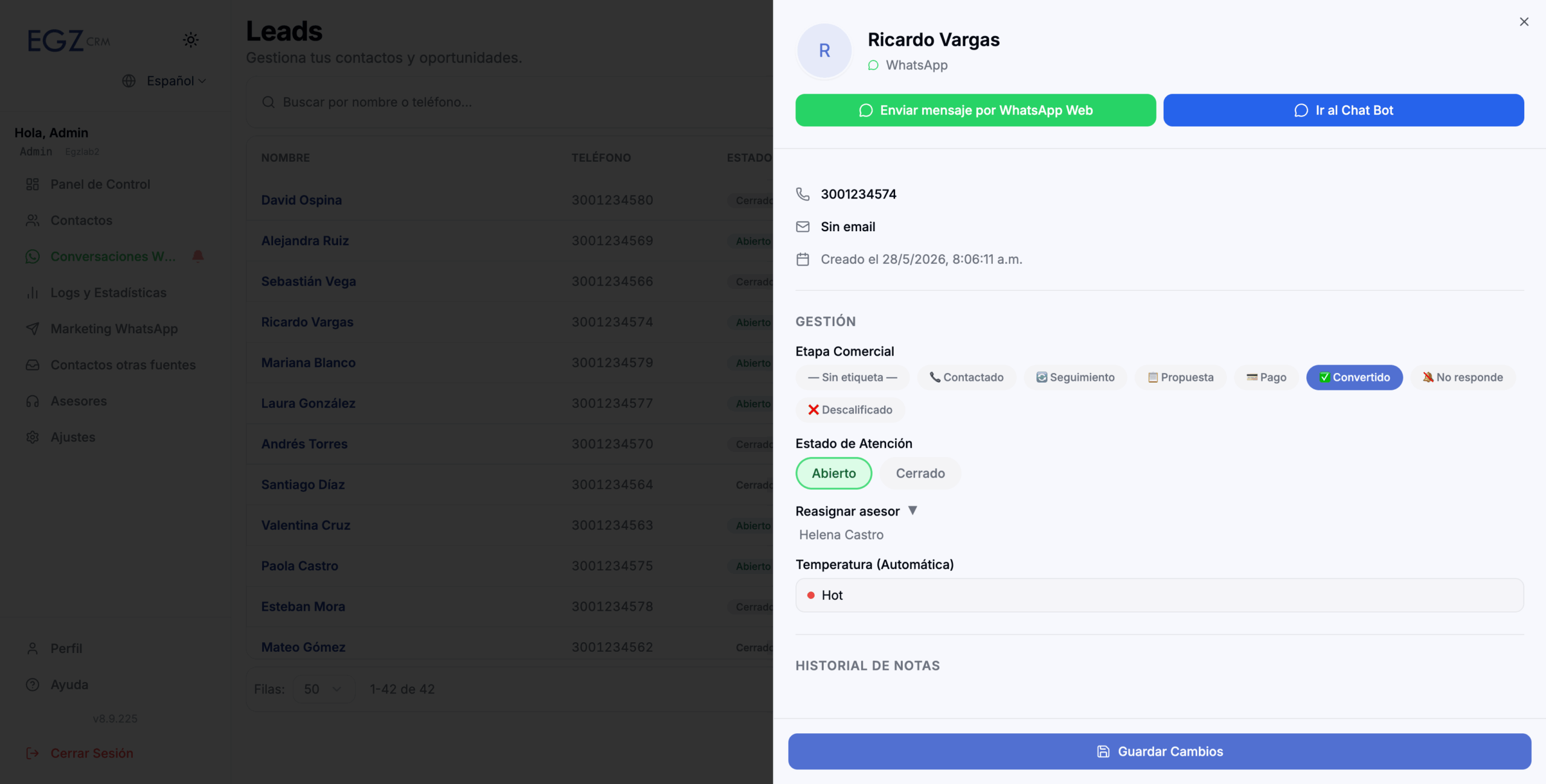 Perfil de contacto EGZ CRM